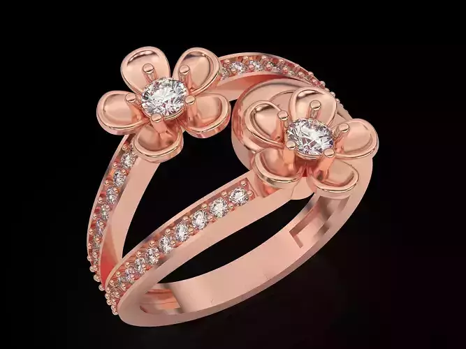 Flower Engagement Ring Silver Gold  Print