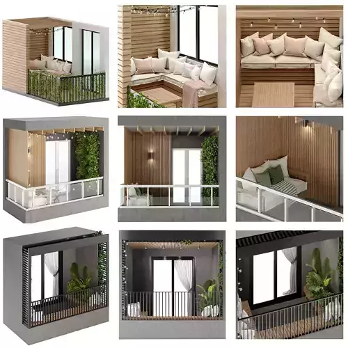 Residential Modern Balcony Set 3D Model Collection