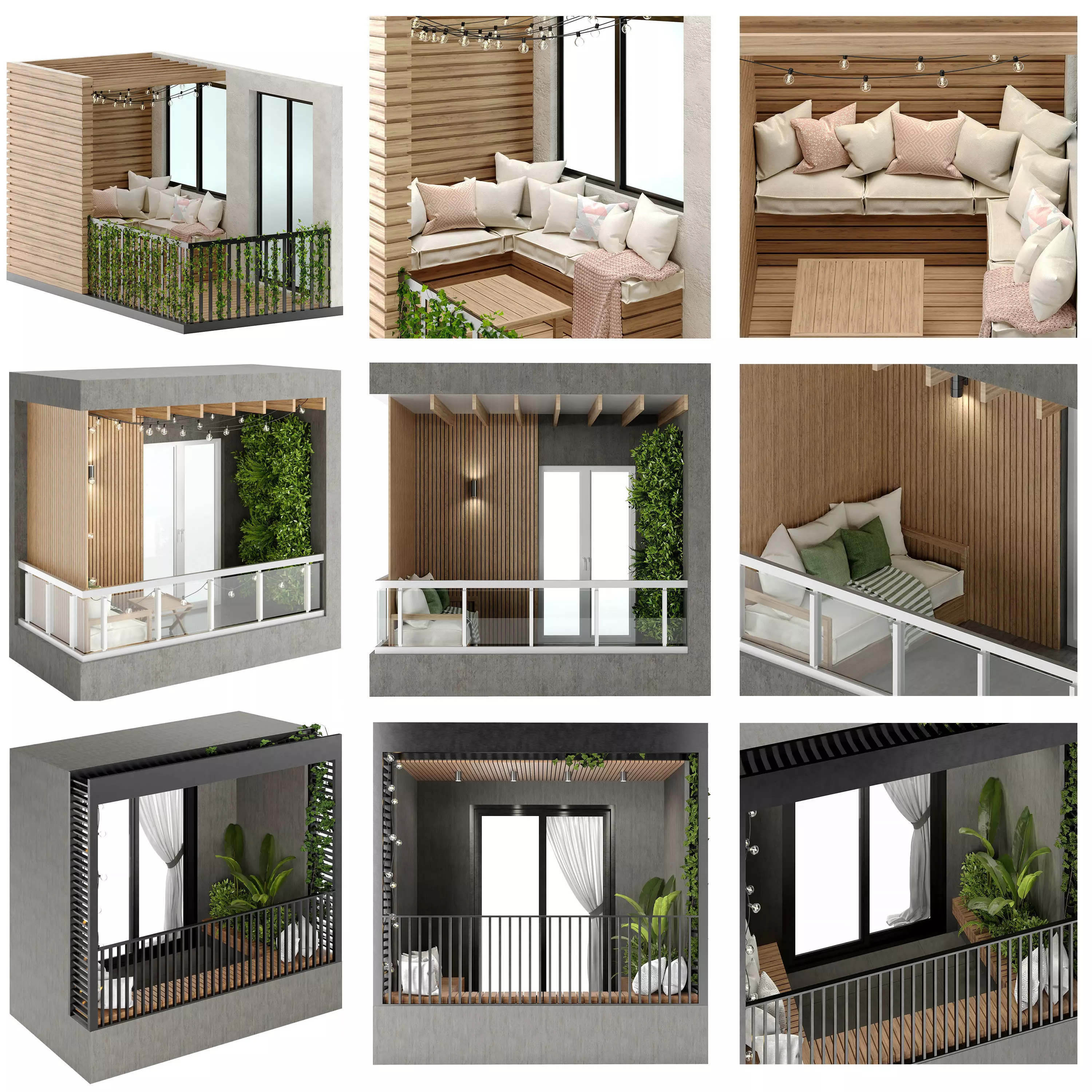 Residential Modern Balcony Set 3D Model Collection_0