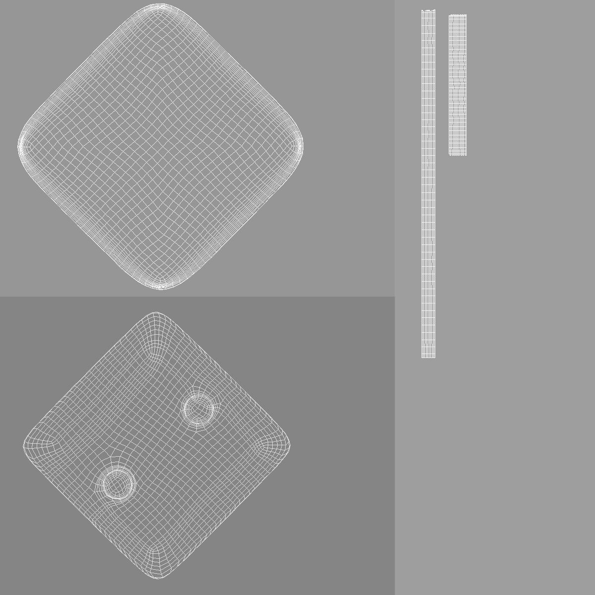 White Rhombus Button Badge - plastic clutch pin Low-poly 3D model_5