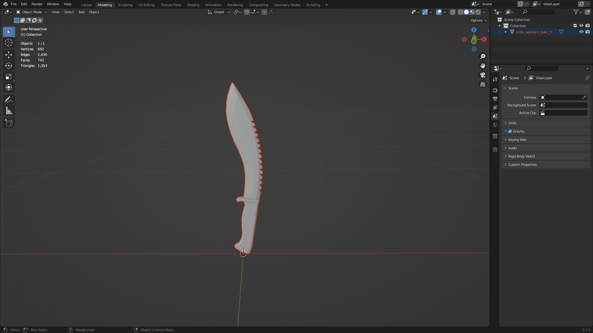 Knife Sawback Kukri with Sheath Low-poly 3D model_2