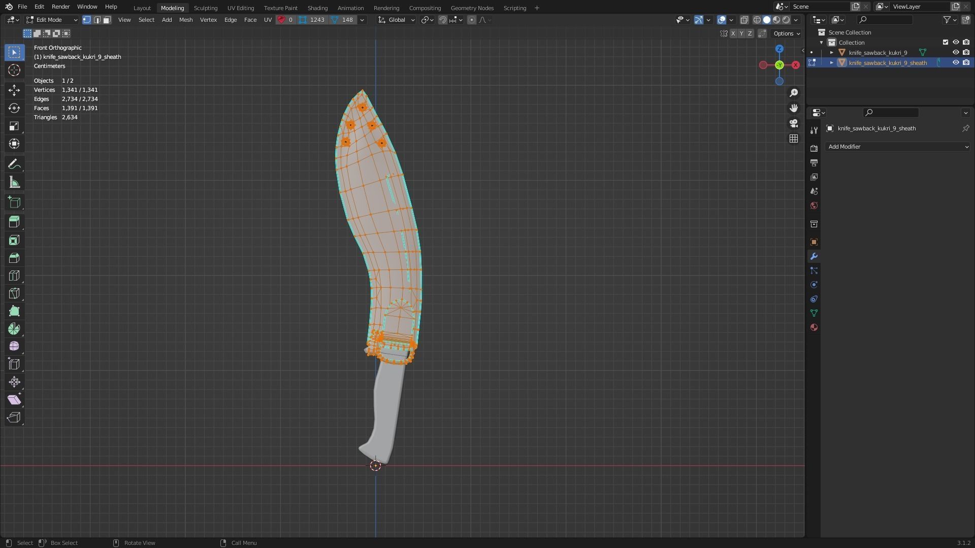 Knife Sawback Kukri with Sheath Low-poly 3D model_13