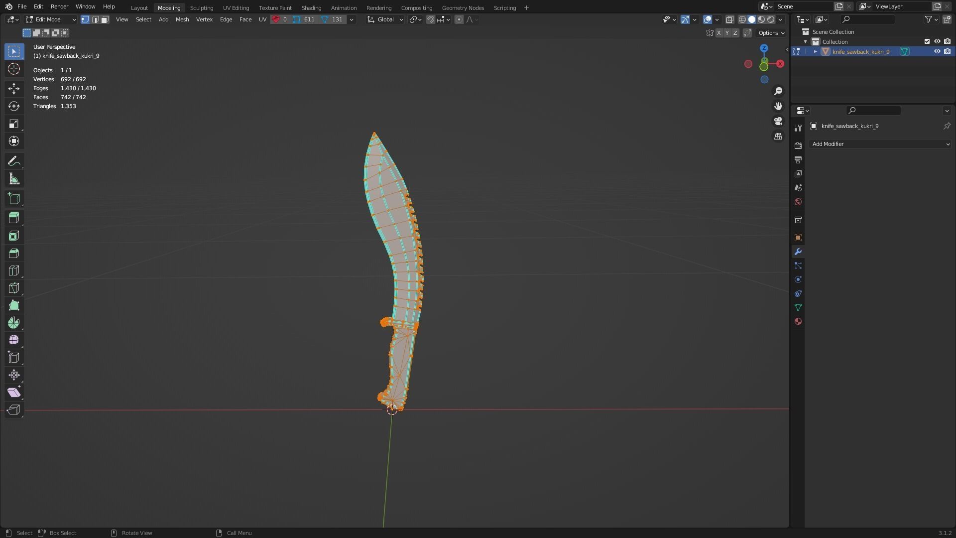 Knife Sawback Kukri with Sheath Low-poly 3D model_11