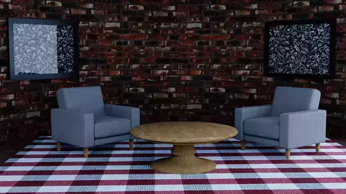 studio room with two chairs and table