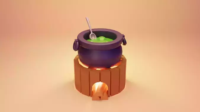 Witch Cauldron with Camp Fire ans Spoon