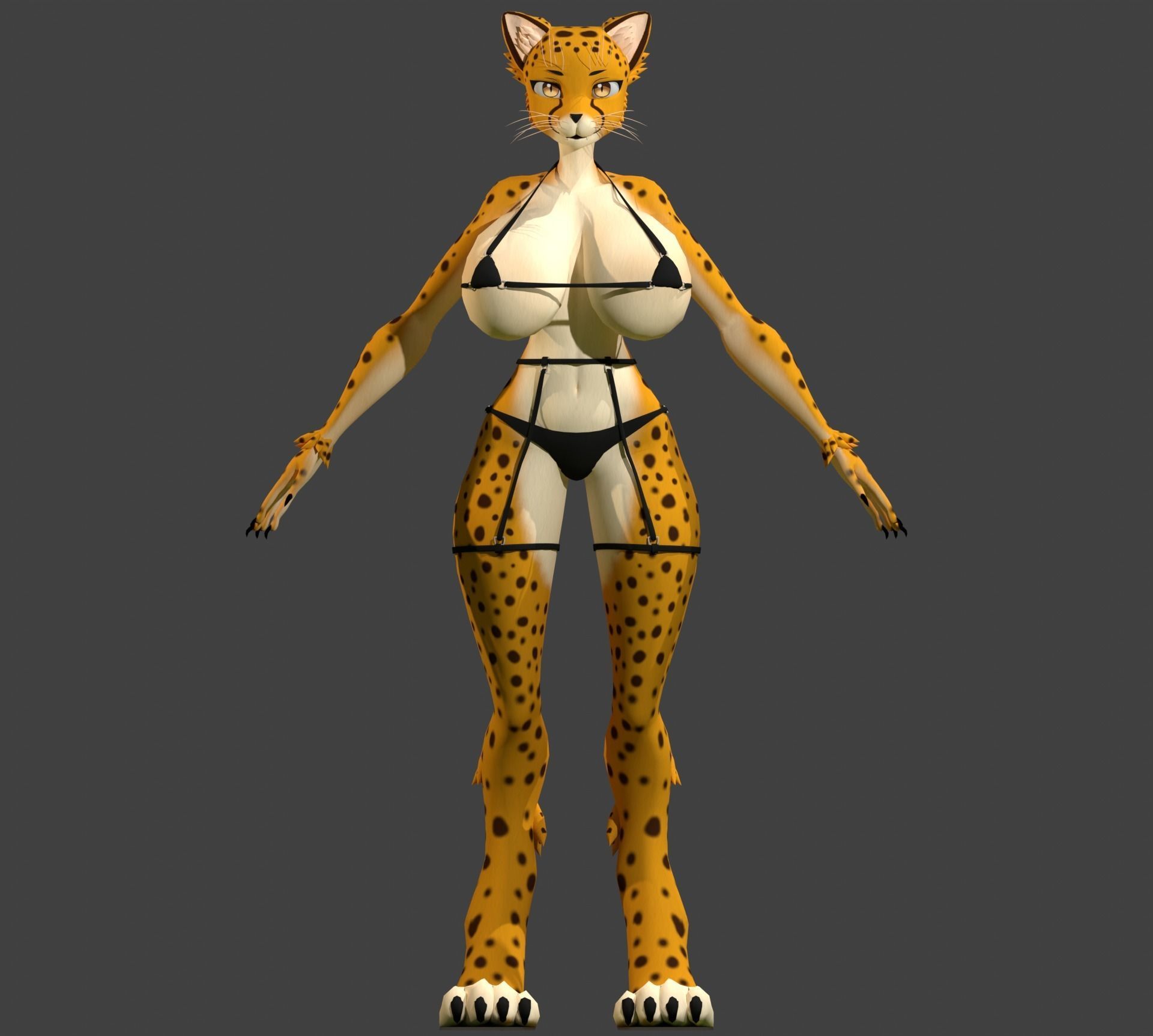 Furry Cheetah Woman Avatar Low-poly 3D model_9