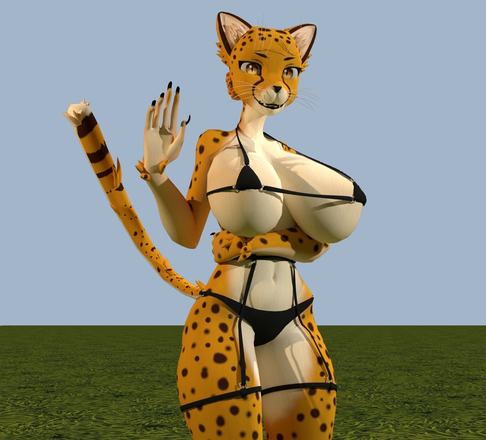 Furry Cheetah Woman Avatar Low-poly 3D model_7