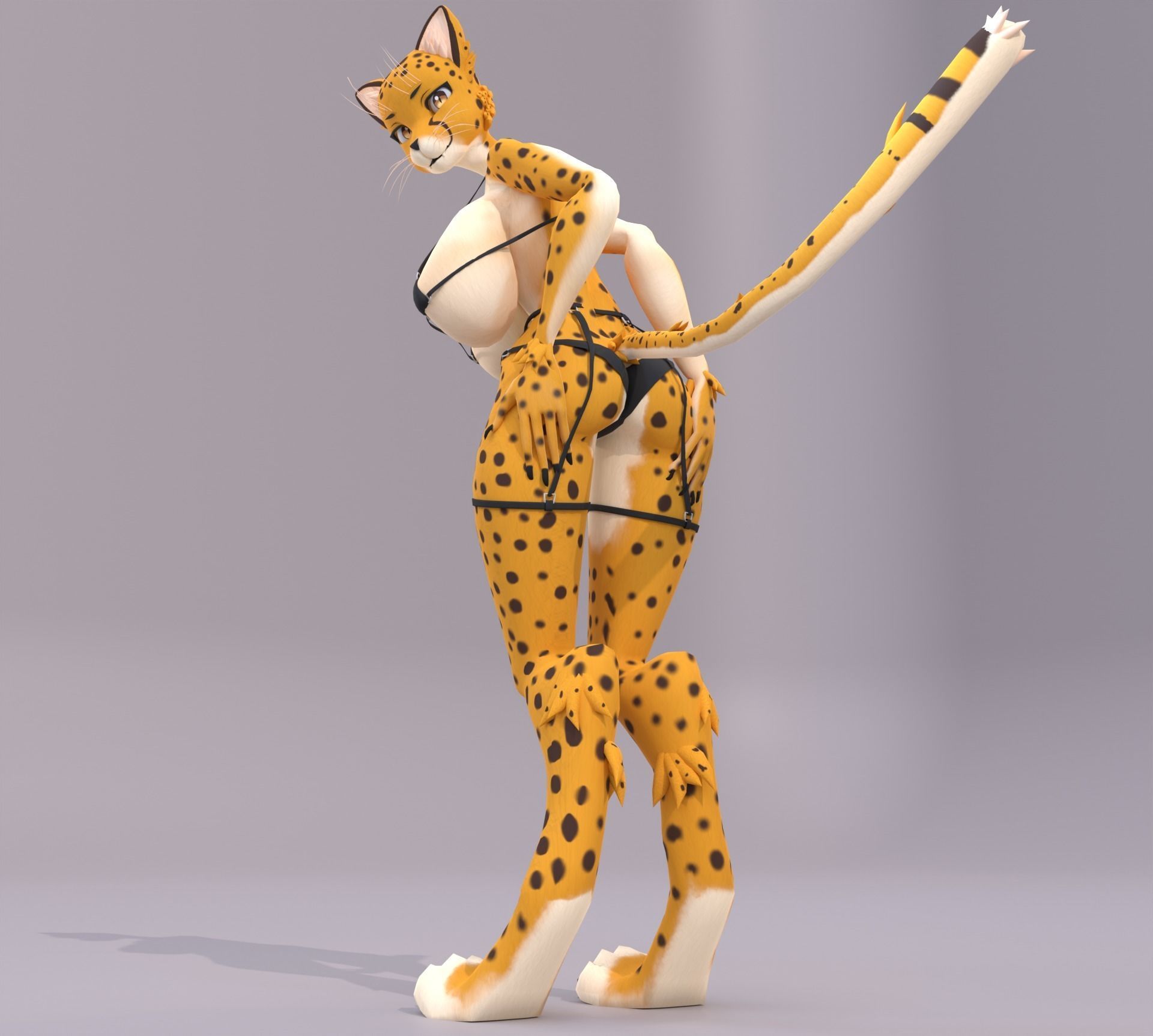 Furry Cheetah Woman Avatar Low-poly 3D model_6