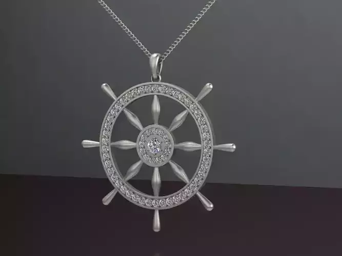 pendant ship wheel with sapphires