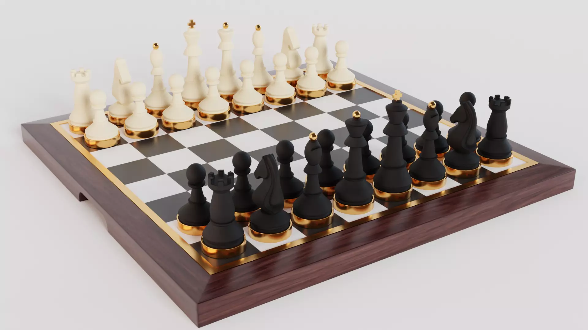 Chess Set board with pieces Low-poly 3D model_0