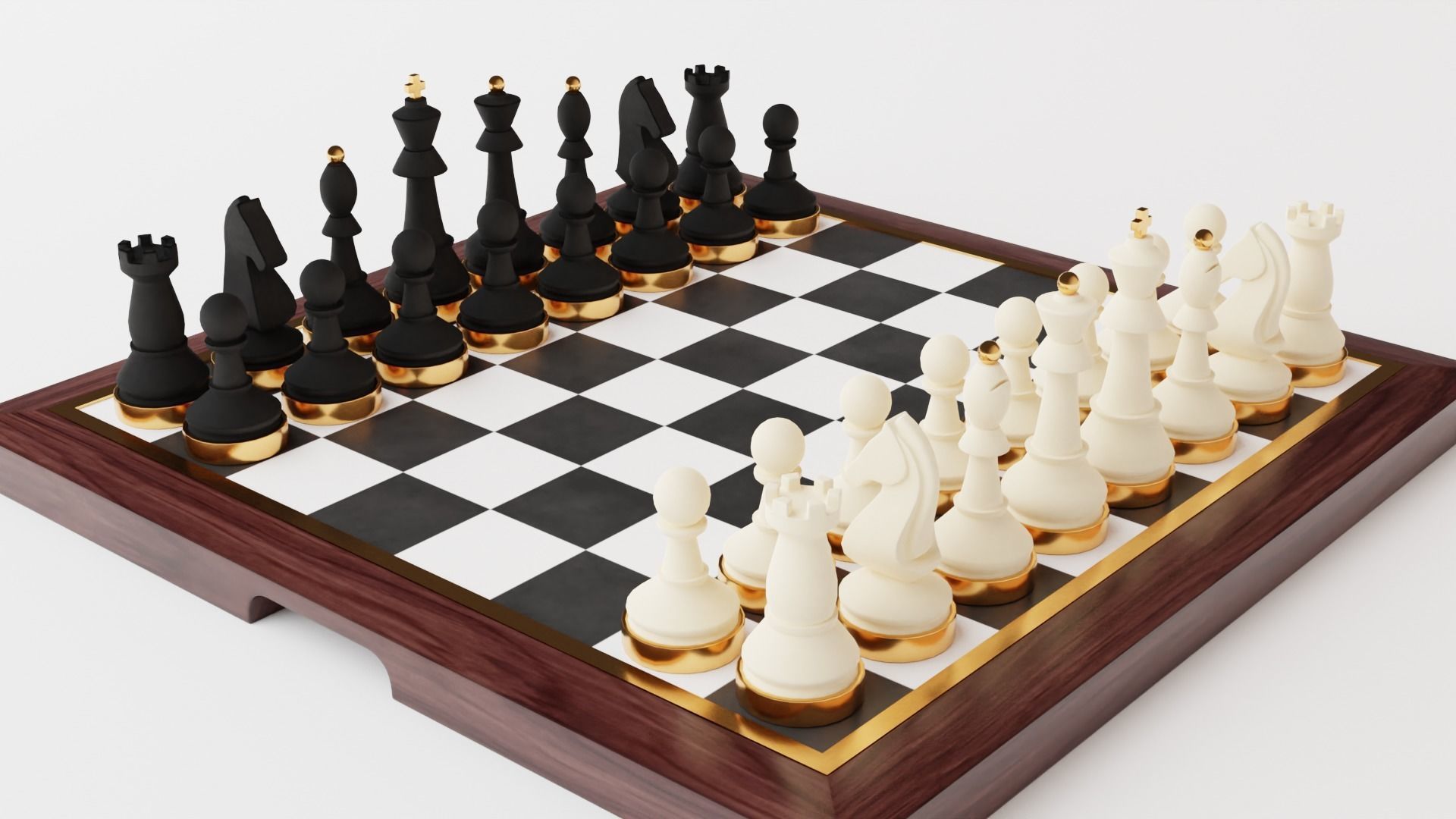 Chess Set board with pieces Low-poly 3D model_1