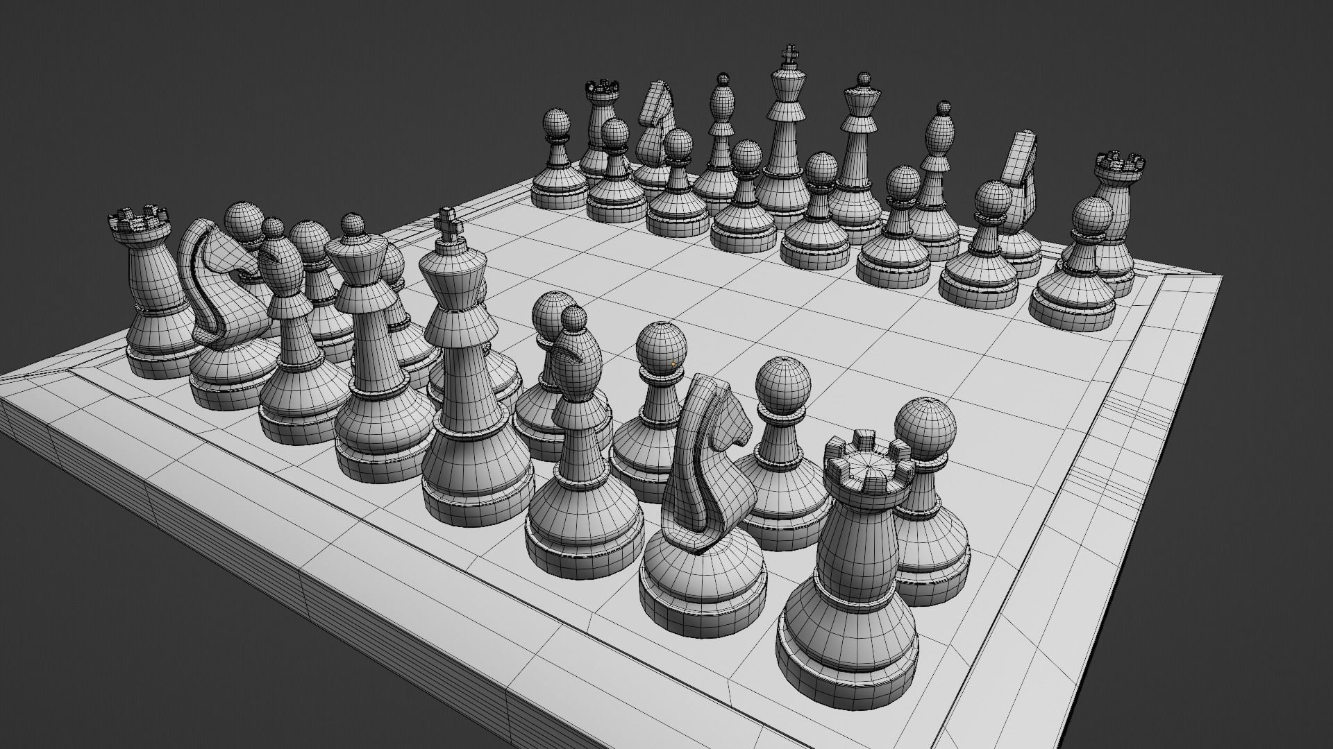 Chess Set board with pieces Low-poly 3D model_5