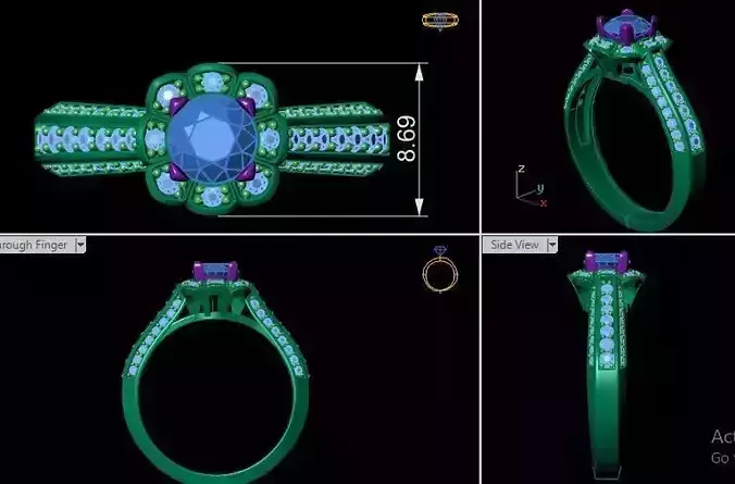 Diamond style ring for girls 3D print model