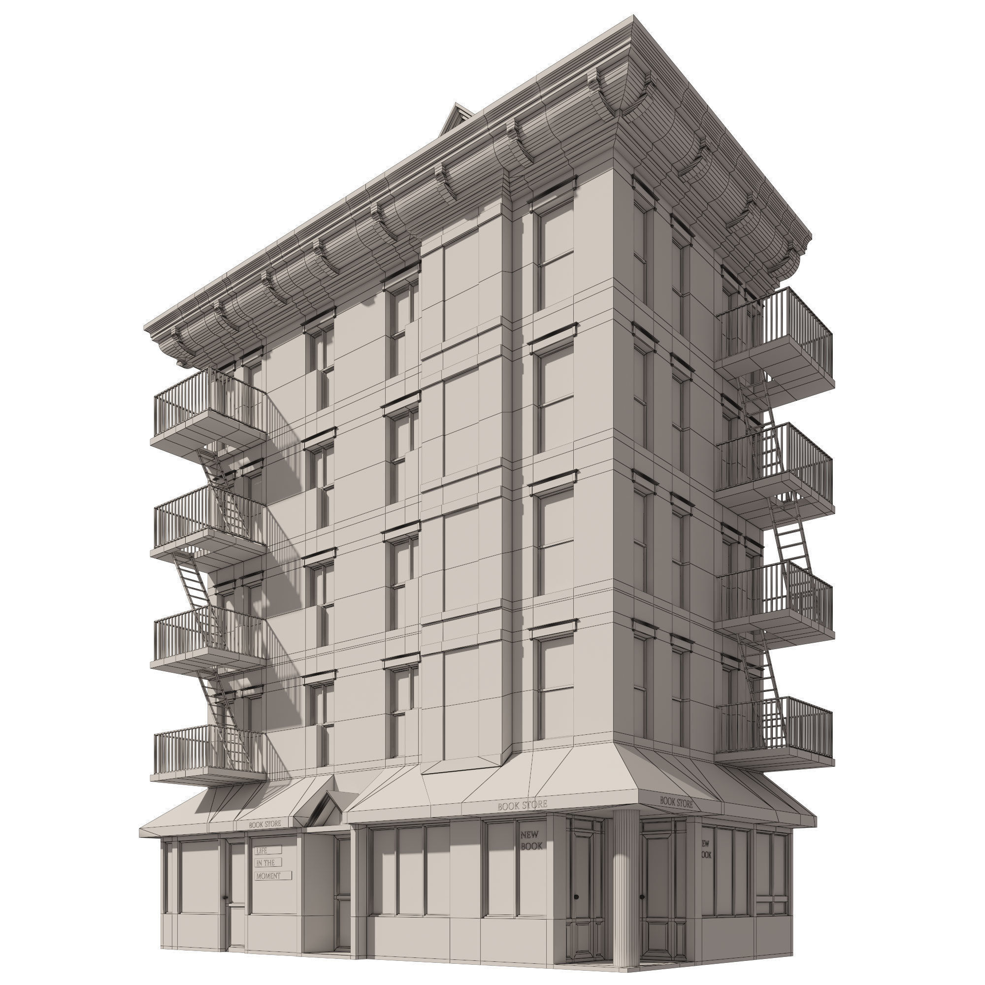 Book selling building Low-poly 3D model_4