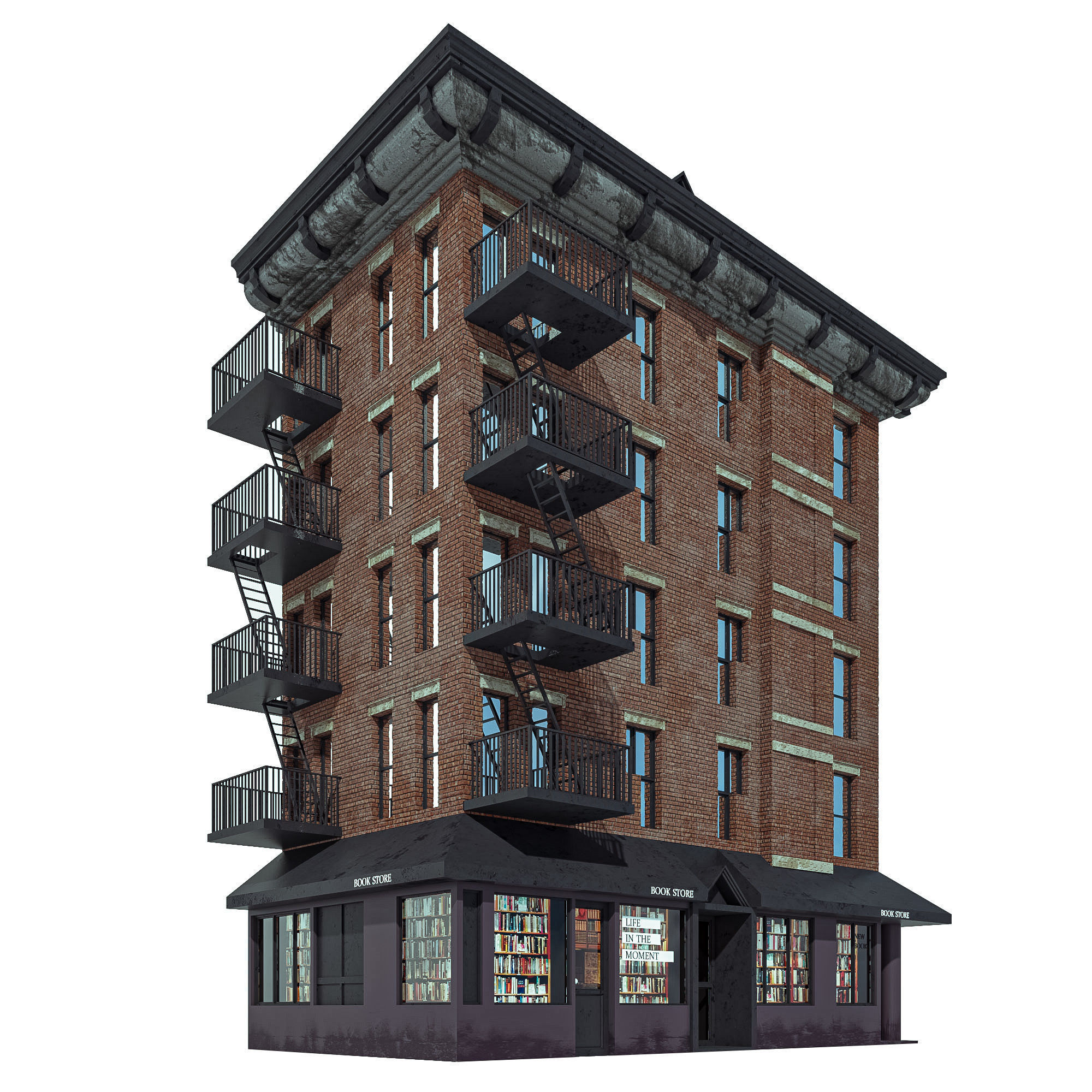 Book selling building Low-poly 3D model_3