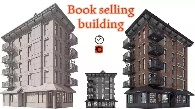 Book selling building Low-poly 3D model