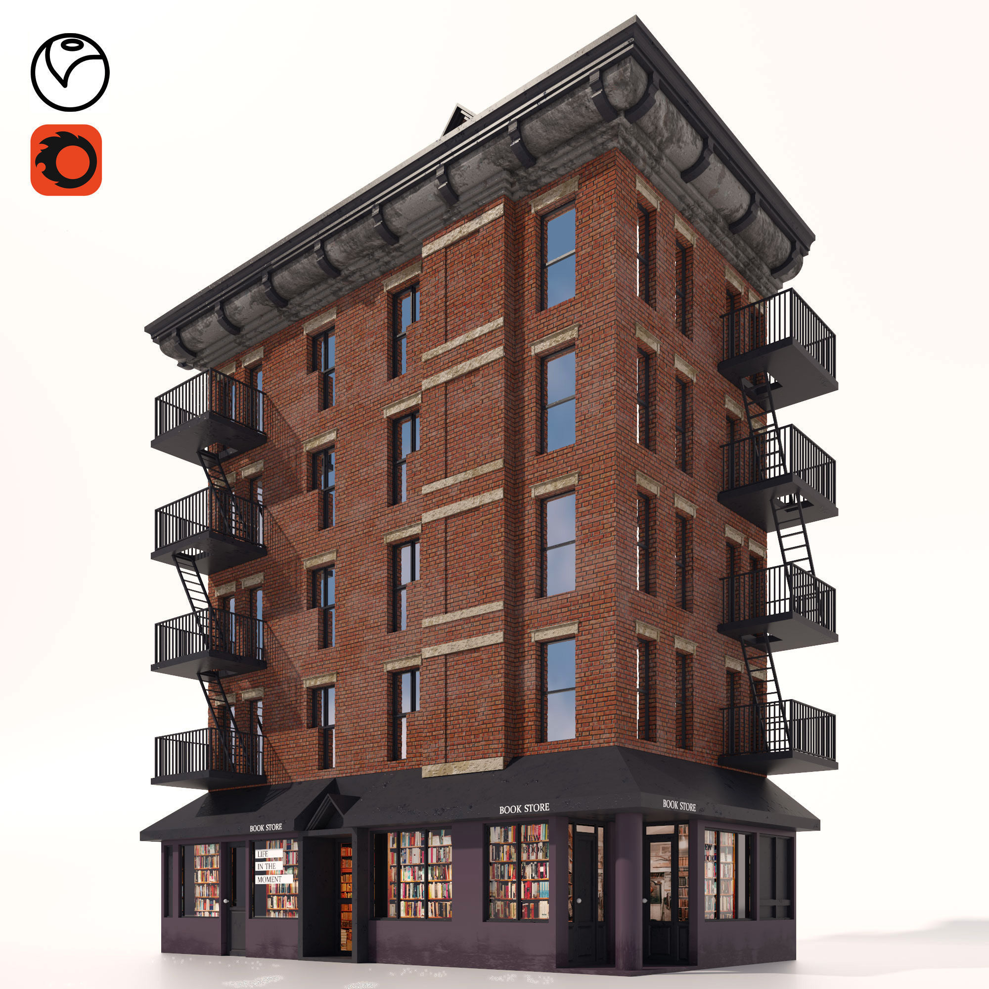 Book selling building Low-poly 3D model_2