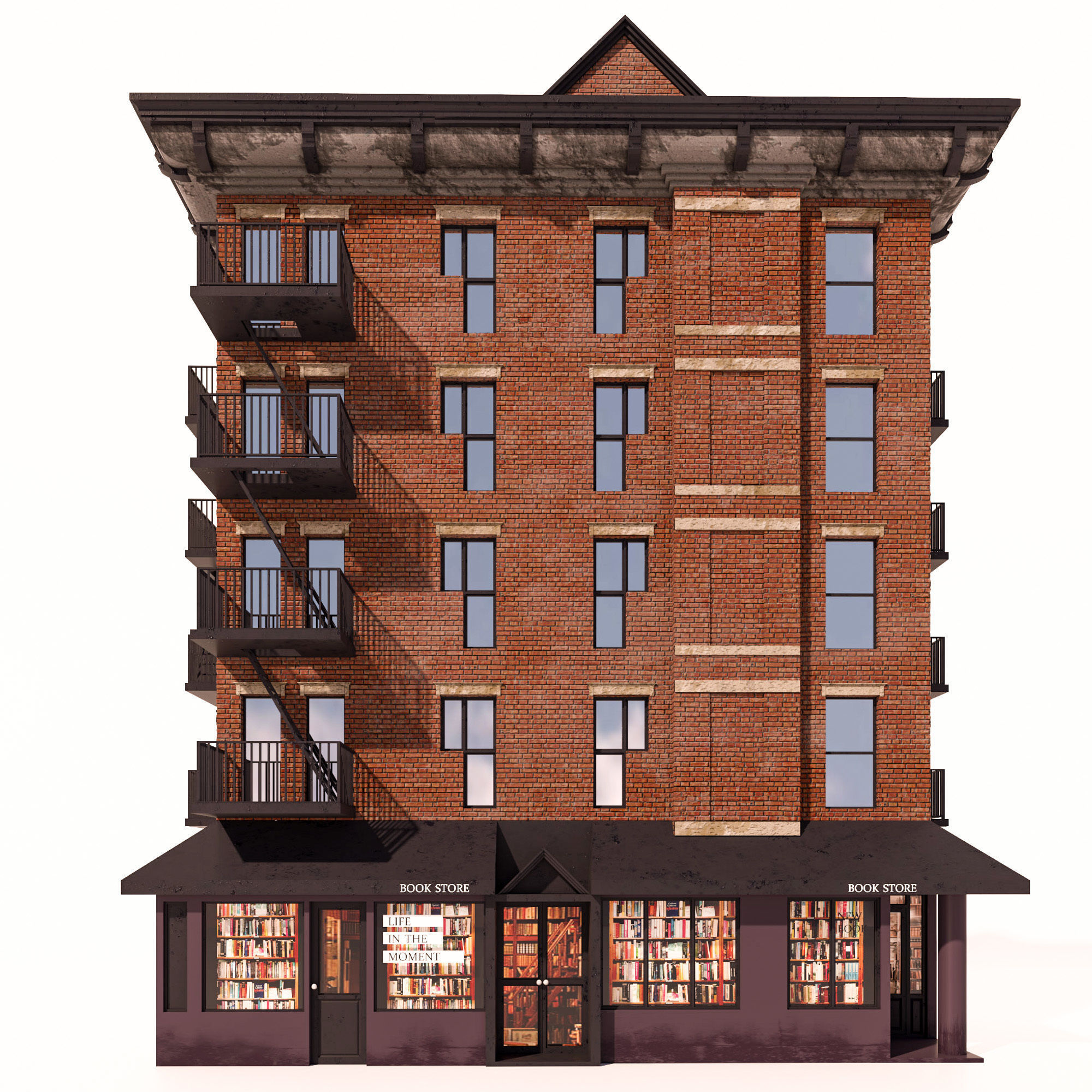 Book selling building Low-poly 3D model_1