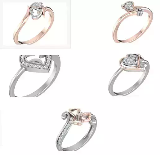 5 Heart Valentine Love Women Diamond Ring 3dm render details 3D Model Collection