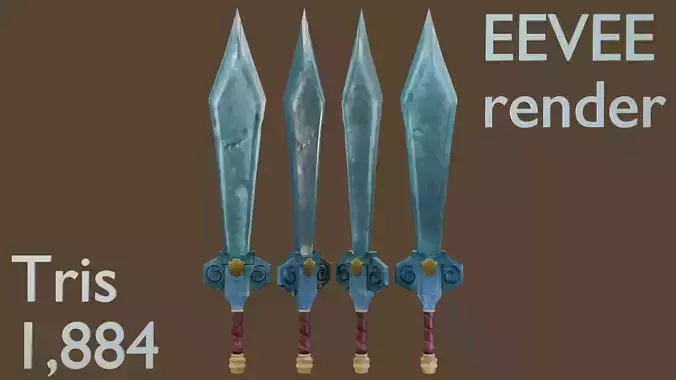 Stylized hand-painted sword Low-poly 3D model