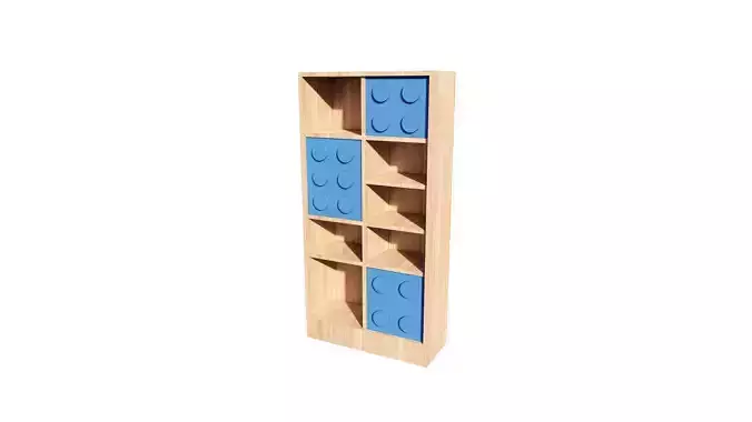 closet wooden lego bookcase with shelves 3D model