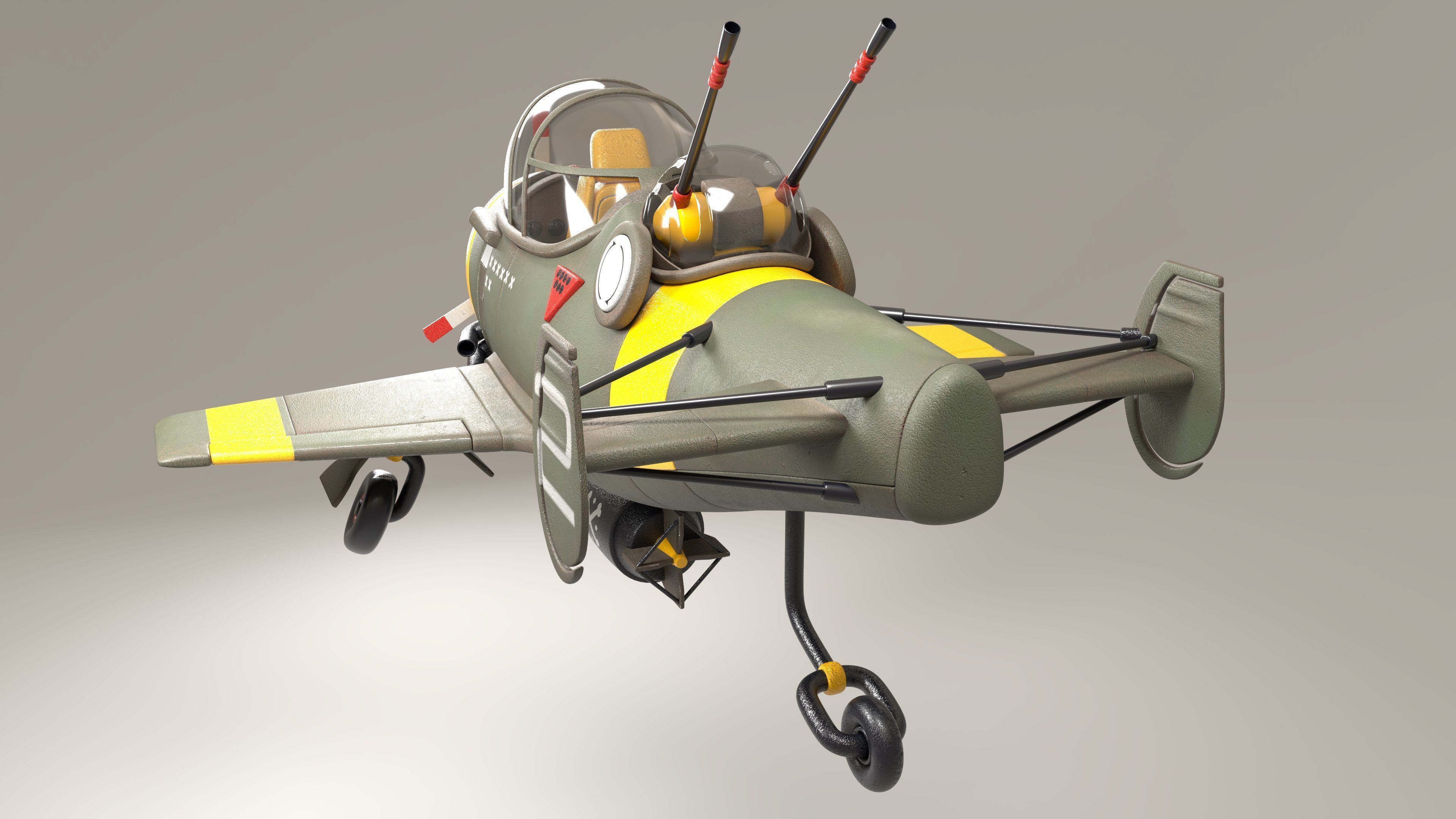 3D airplane Bomber Modeling texturing with substance painter Low-poly 3D model_3