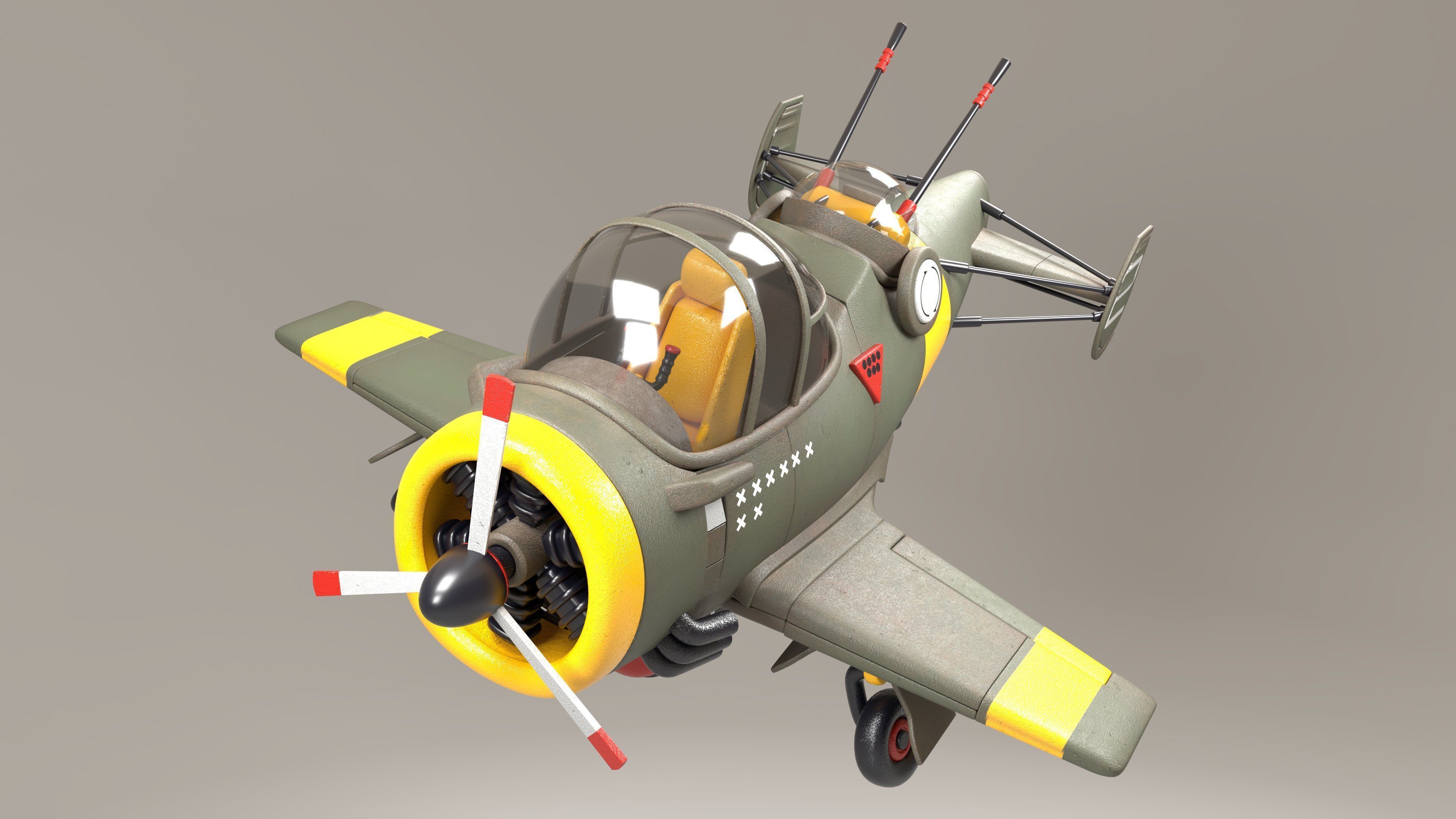 3D airplane Bomber Modeling texturing with substance painter Low-poly 3D model_5