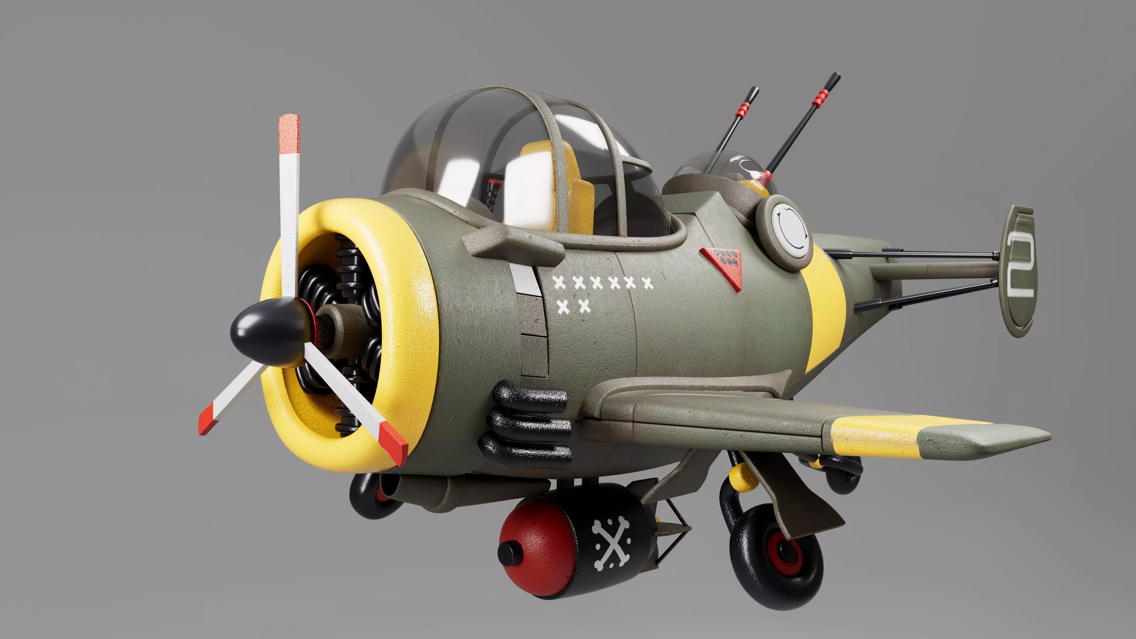 3D airplane Bomber Modeling texturing with substance painter Low-poly 3D model_0