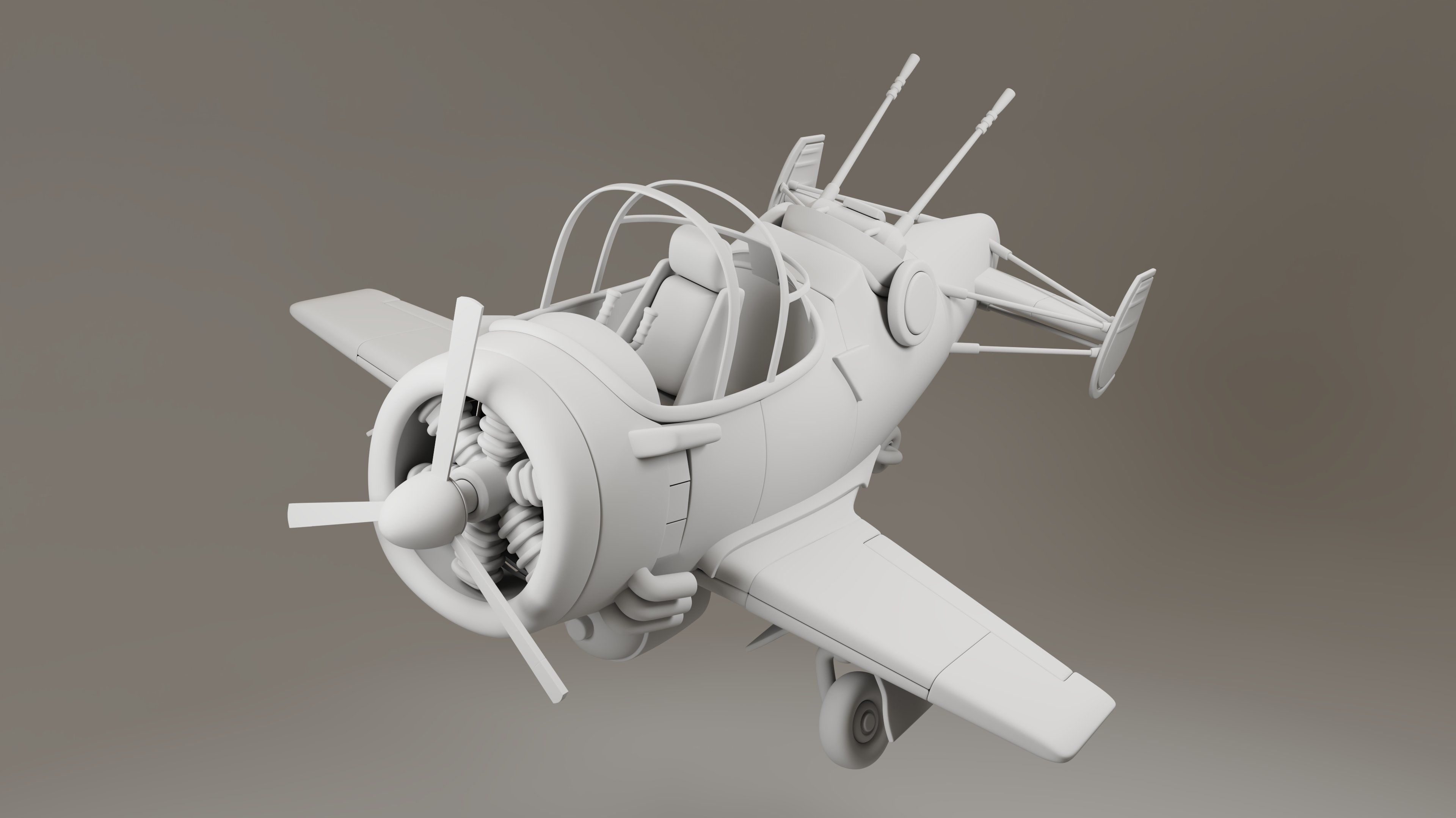3D airplane Bomber Modeling texturing with substance painter Low-poly 3D model_6