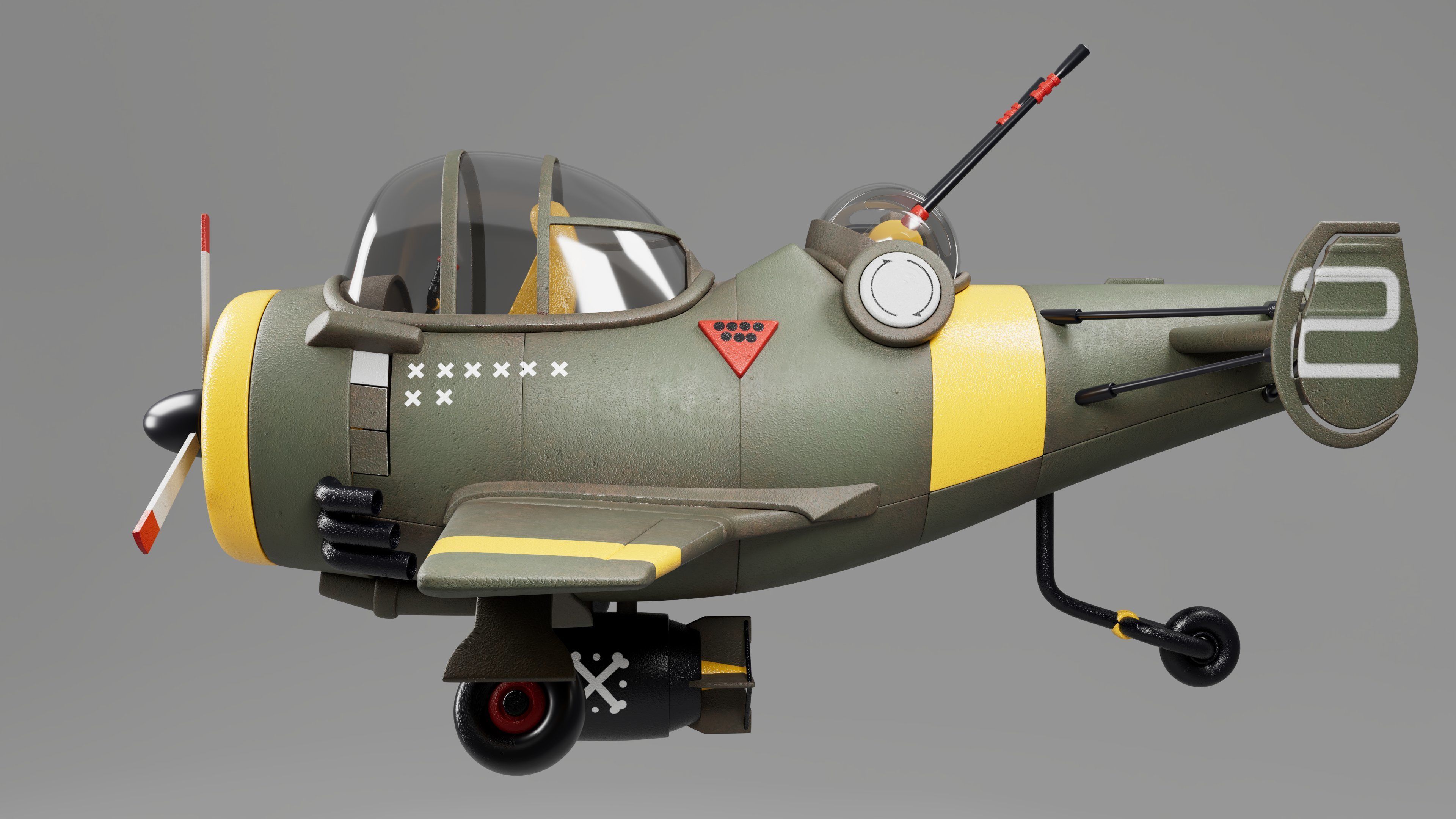 3D airplane Bomber Modeling texturing with substance painter Low-poly 3D model_2