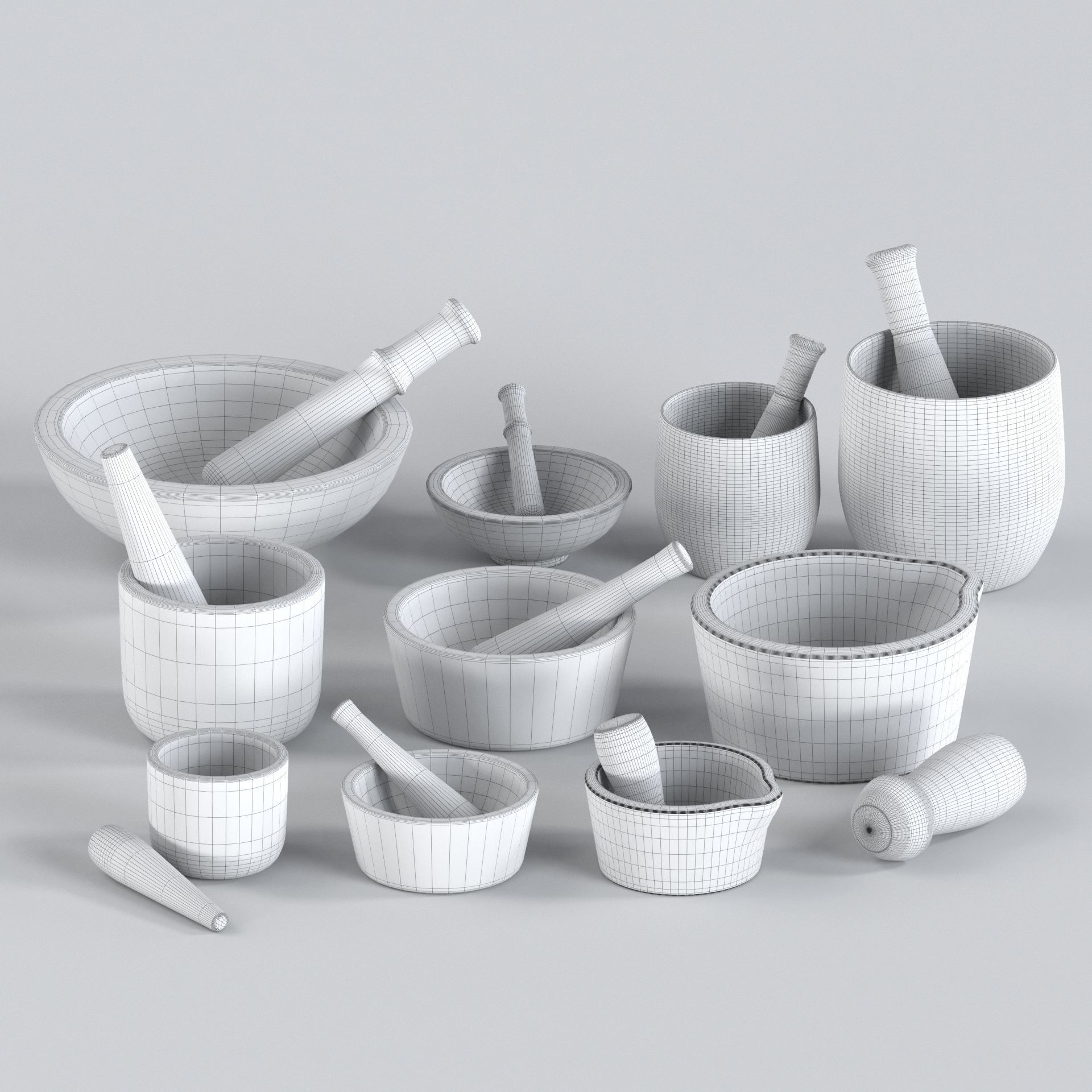 Mortar and pestle set 3d model  Low-poly 3D model_4