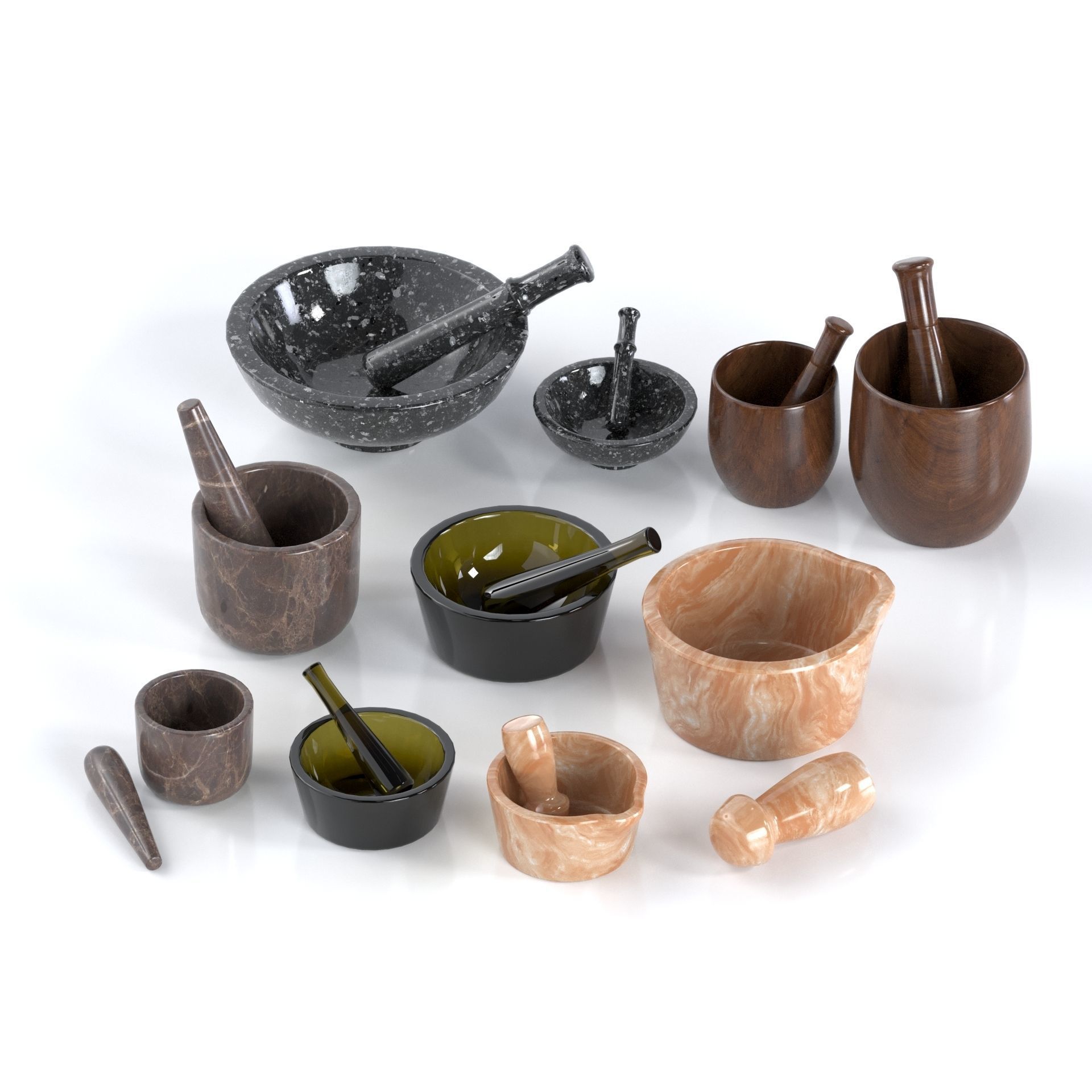 Mortar and pestle set 3d model  Low-poly 3D model_1