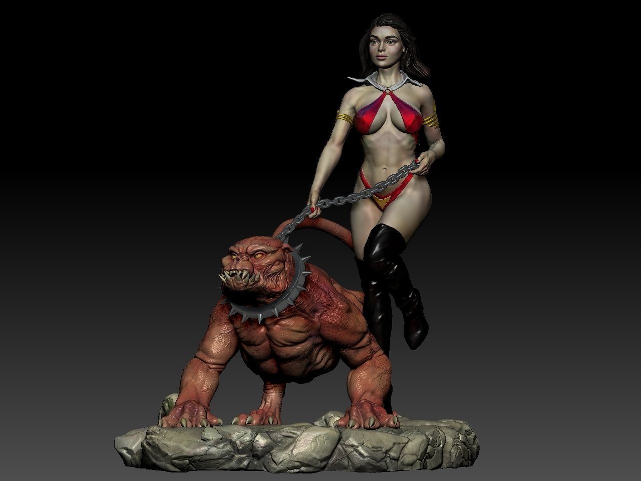 Vampirella woman riding lion 3D print model_3
