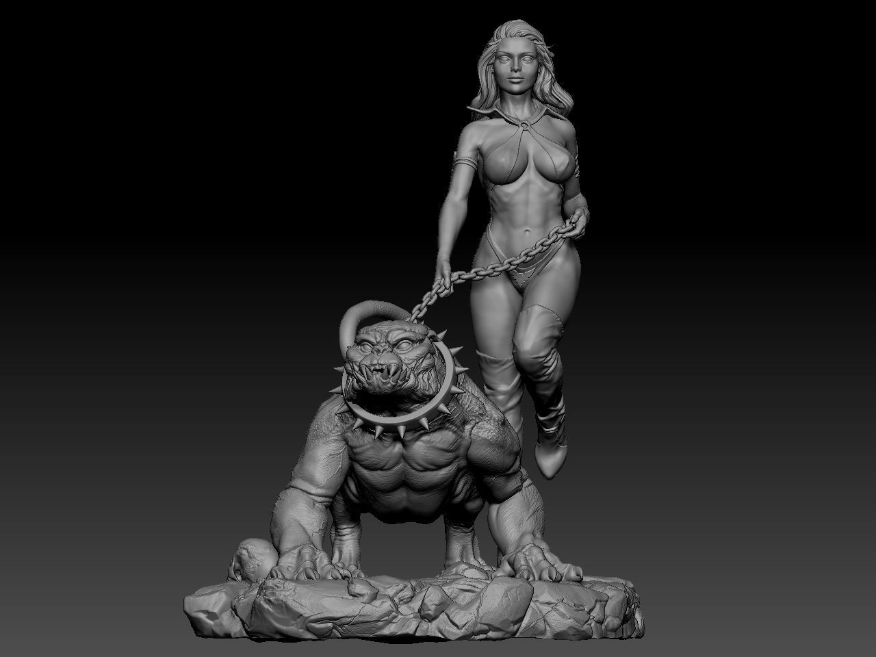 Vampirella woman riding lion 3D print model_2