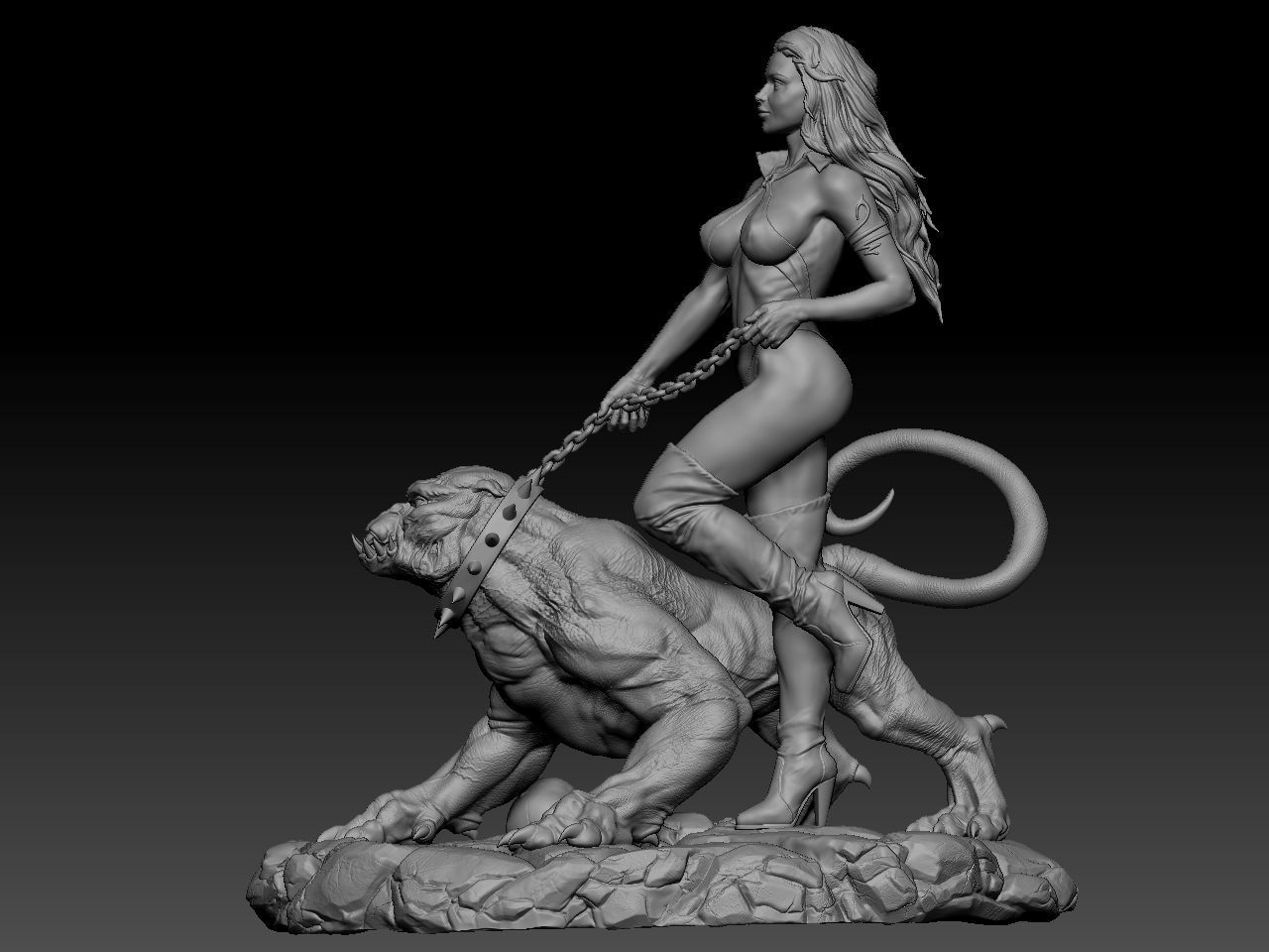 Vampirella woman riding lion 3D print model_12