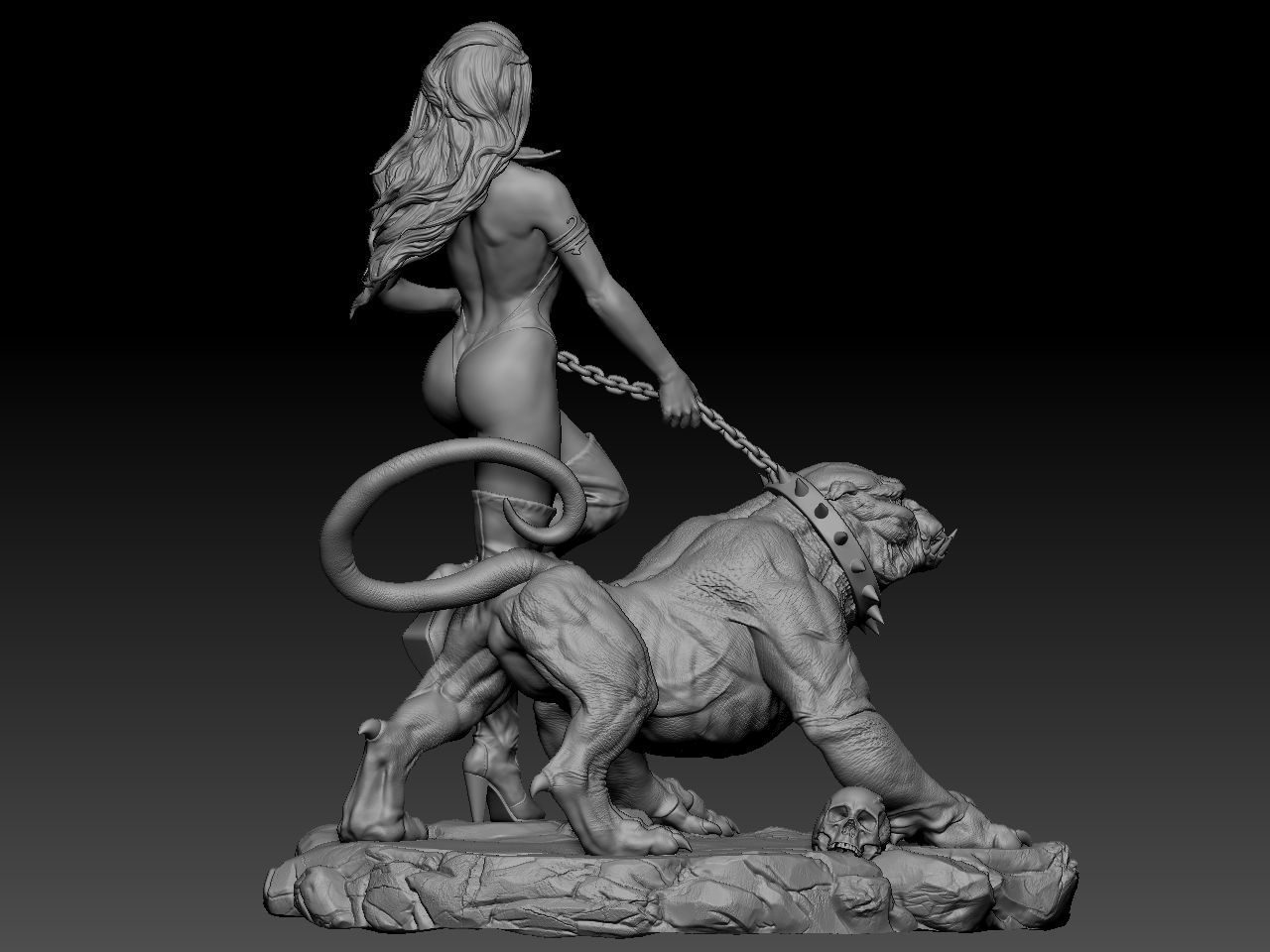 Vampirella woman riding lion 3D print model_26