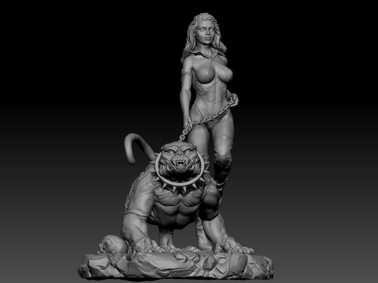 Vampirella woman riding lion 3D print model_32