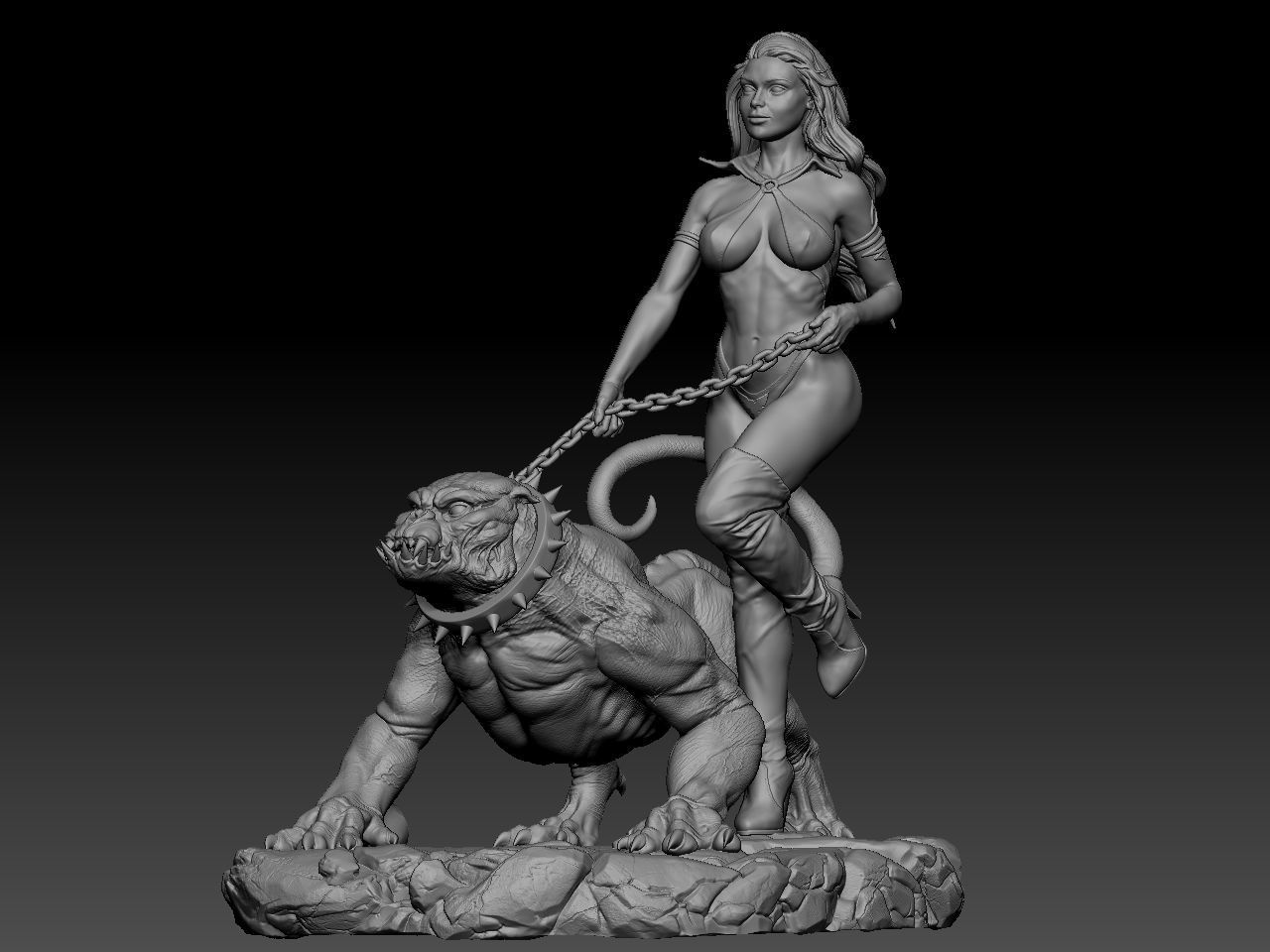 Vampirella woman riding lion 3D print model_6