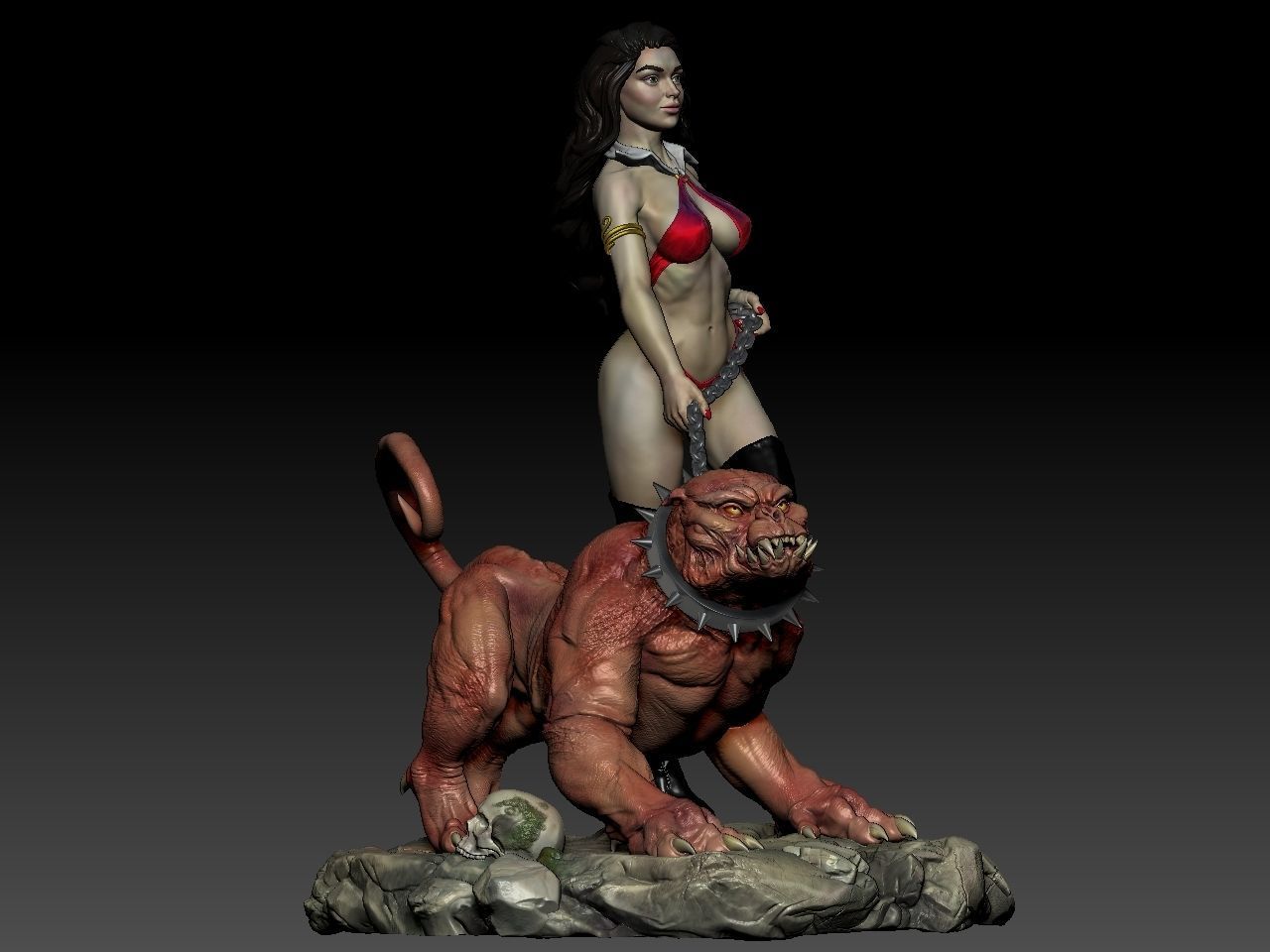 Vampirella woman riding lion 3D print model_29