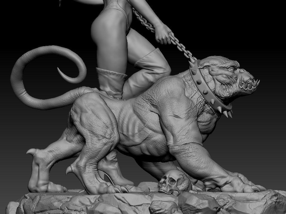 Vampirella woman riding lion 3D print model_74