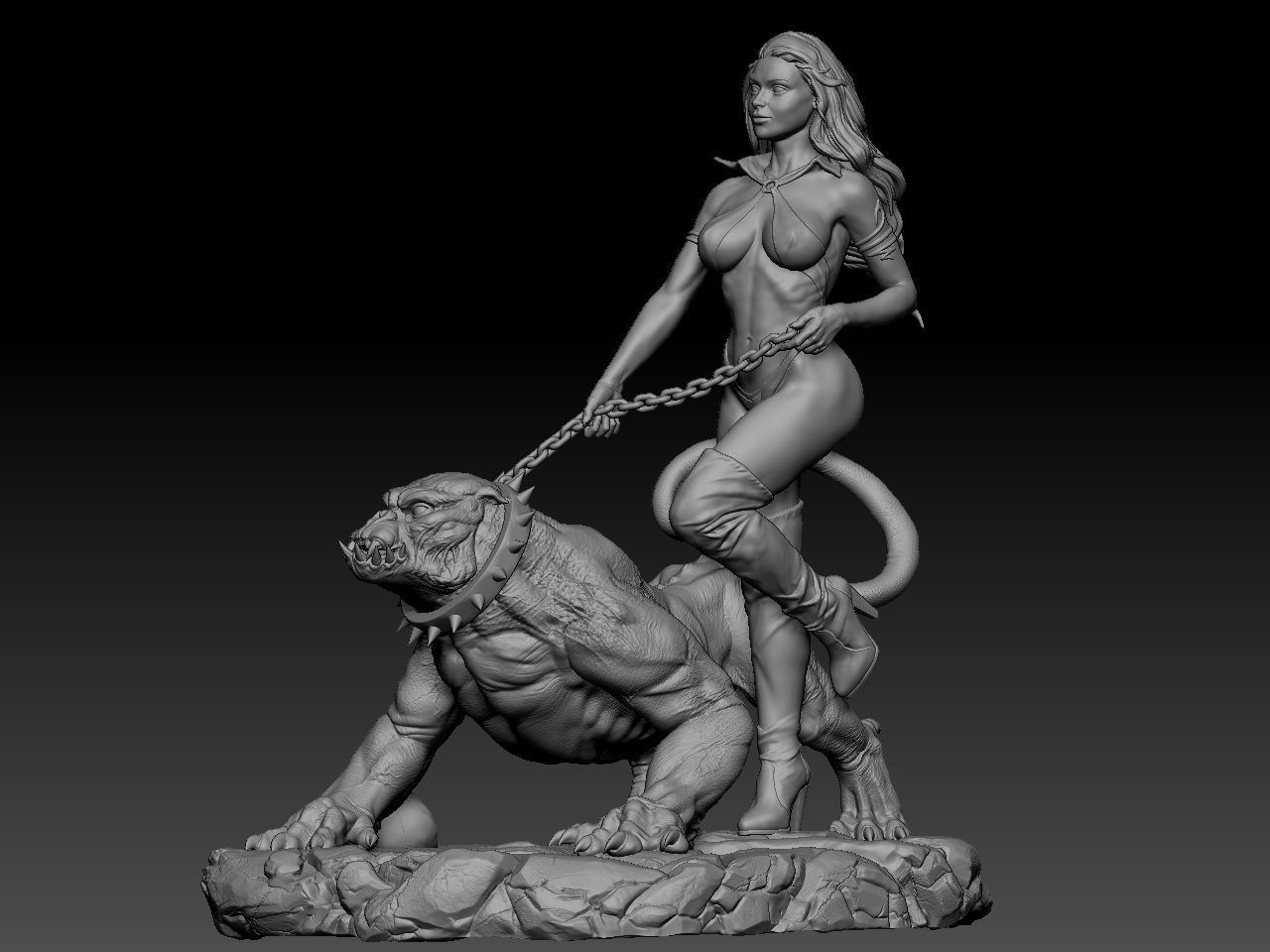Vampirella woman riding lion 3D print model_8