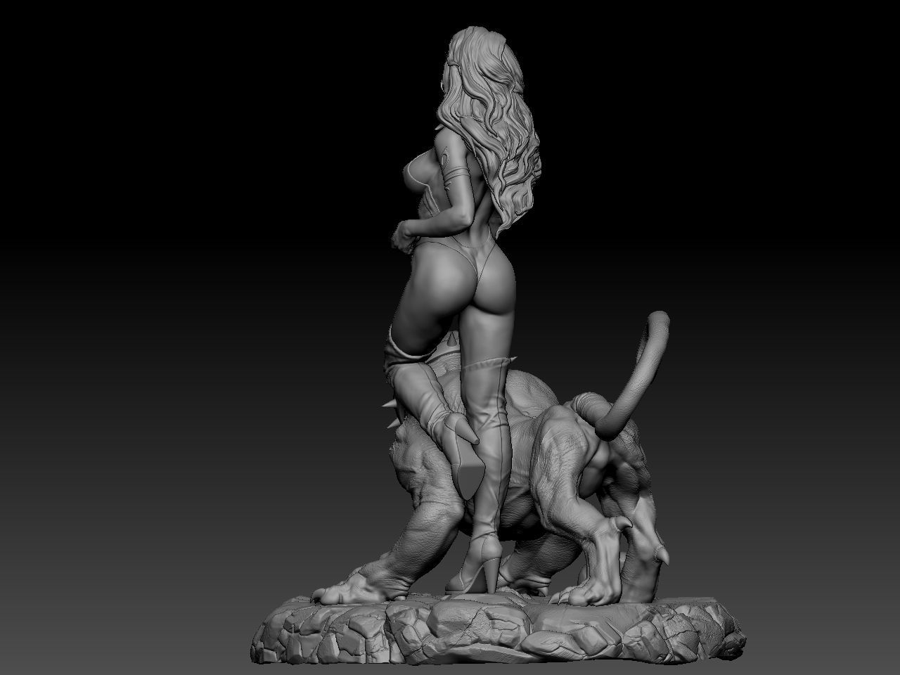 Vampirella woman riding lion 3D print model_18