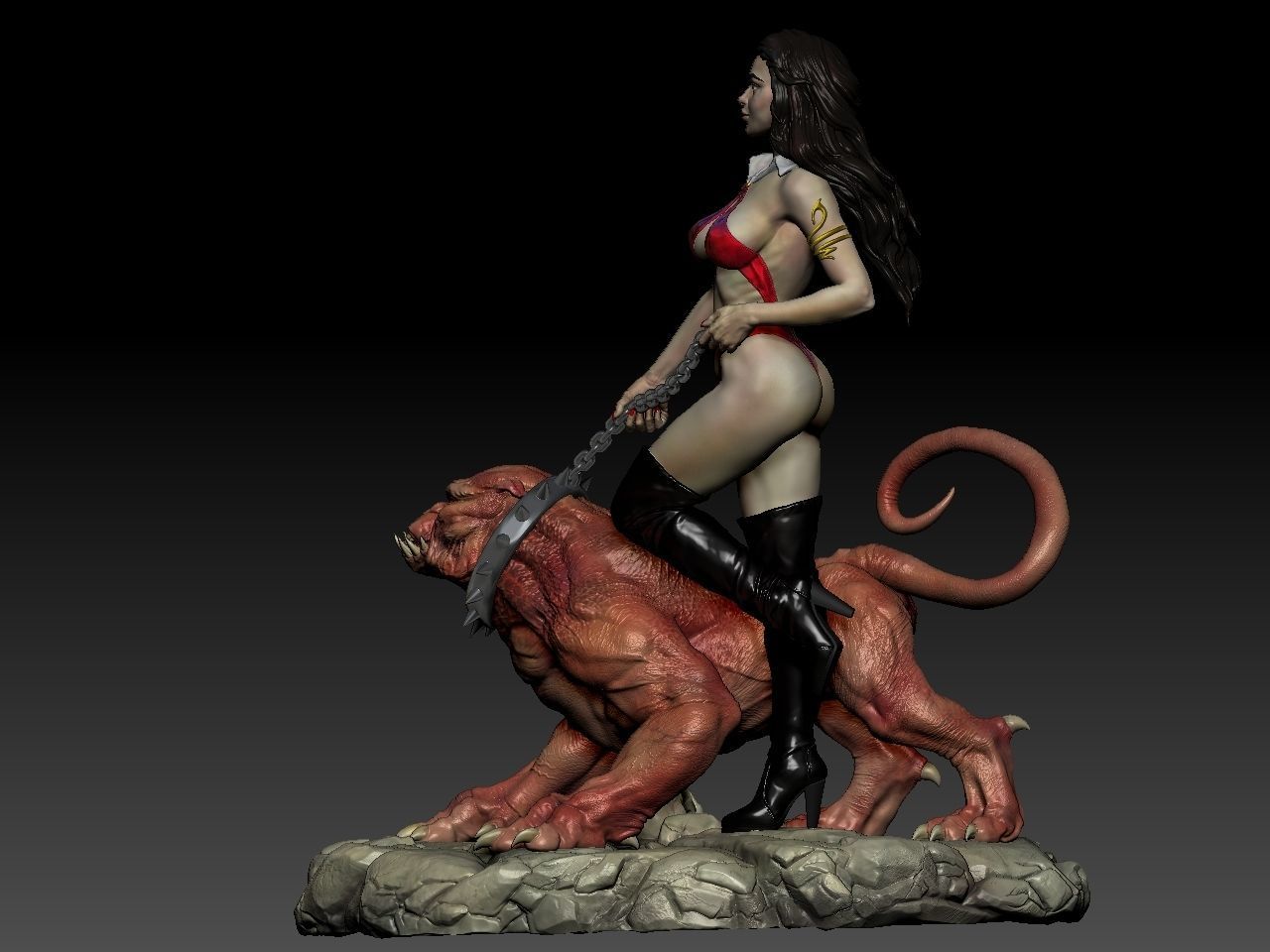 Vampirella woman riding lion 3D print model_13
