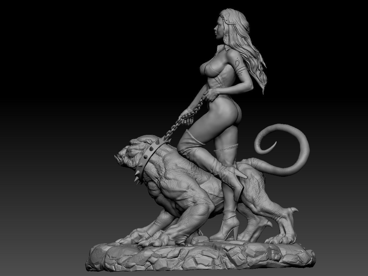 Vampirella woman riding lion 3D print model_14