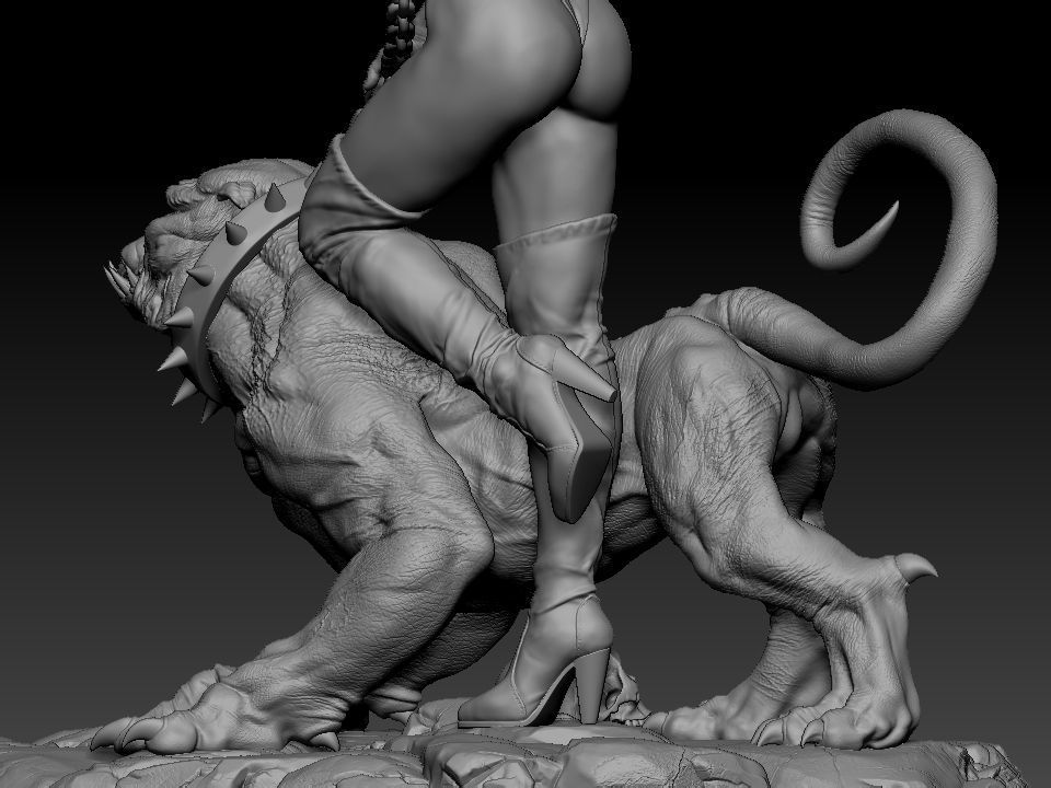 Vampirella woman riding lion 3D print model_76