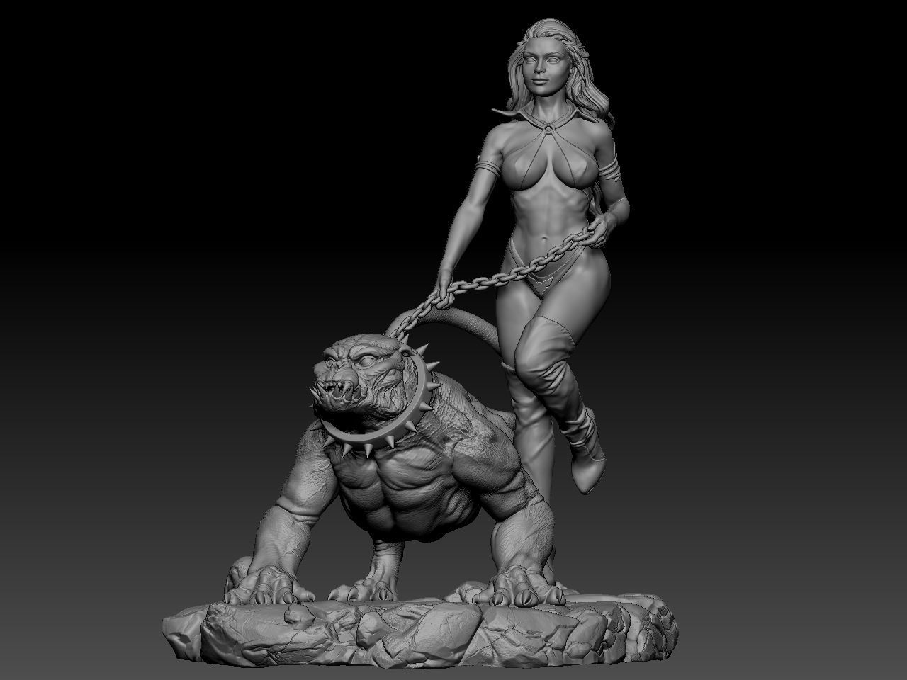 Vampirella woman riding lion 3D print model_4