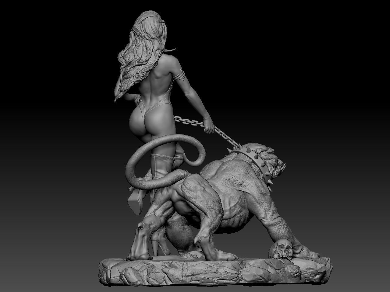 Vampirella woman riding lion 3D print model_24