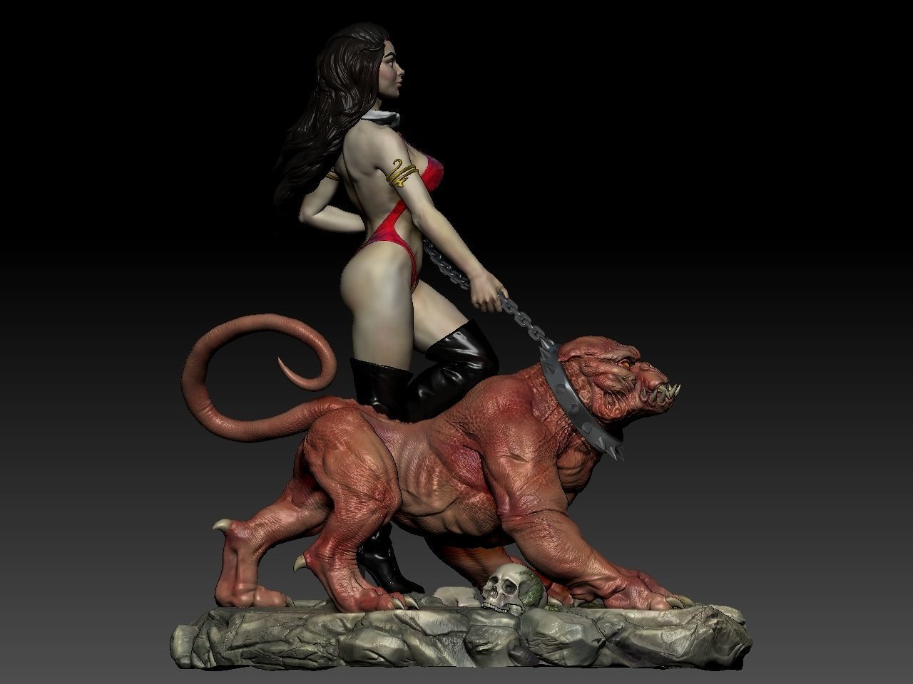 Vampirella woman riding lion 3D print model_27