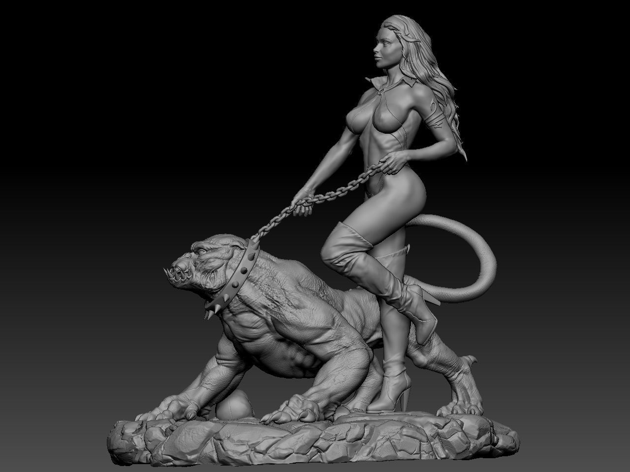 Vampirella woman riding lion 3D print model_10