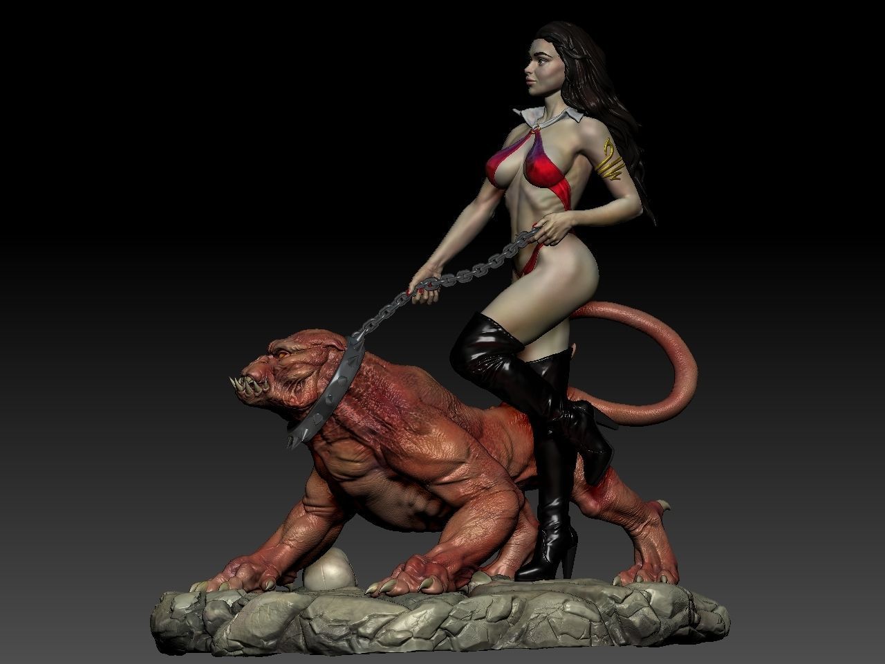 Vampirella woman riding lion 3D print model_9